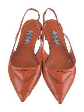 Prada Pointed Slingback Mules in Burnt Orange Leather